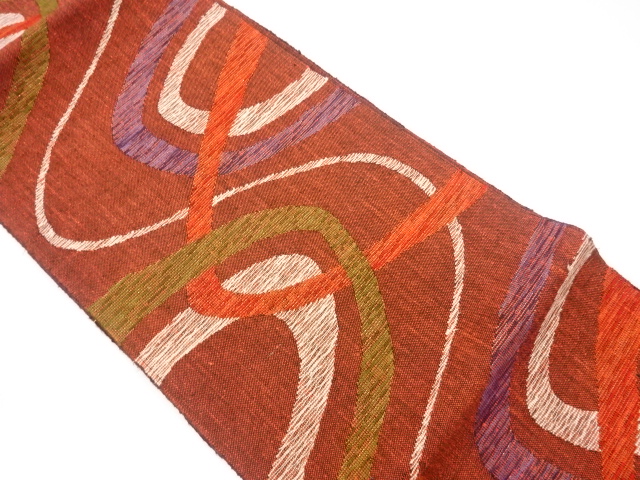 リサイクル　手織り真綿紬曲線模様織出し名古屋帯